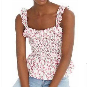 J. Crew Smocked Ruffle Peplum Top In Liberty Rose